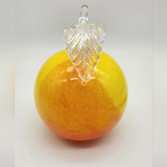 Handmade Polish Art Glass Zorza 5” Yellow Red Apple/Peach? Decor Paperweight - Picture 3 of 6